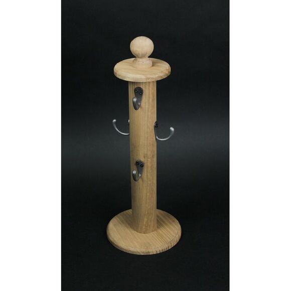 Primitive Turned Wood 6 Hook Countertop Kitchen Mug Rack Key Holder - Picture 2 of 3